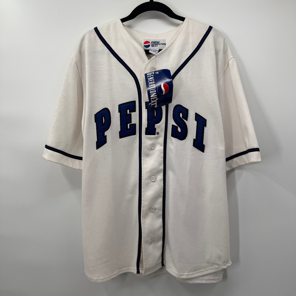 Pepsi Mens Small/Medium Baseball Jersey White Vintage Generation Next NWT Spots
